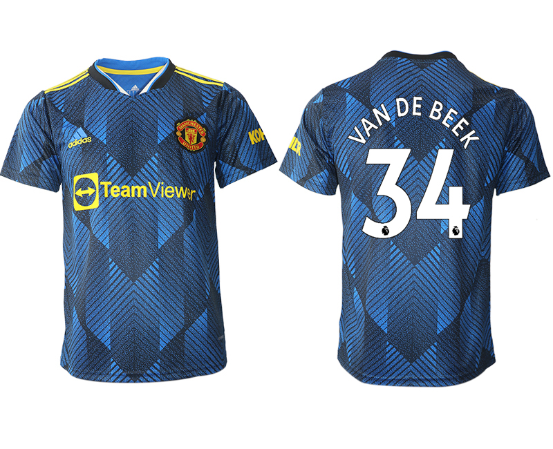 Men 2021-2022 Club Manchester United Second away aaa version blue #34 Soccer Jersey->manchester united jersey->Soccer Club Jersey